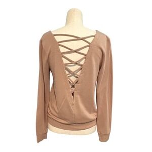 Forever 21 Tan Brown Long Sleeve Lace Up Back Sweatshirt Women Oversized XS